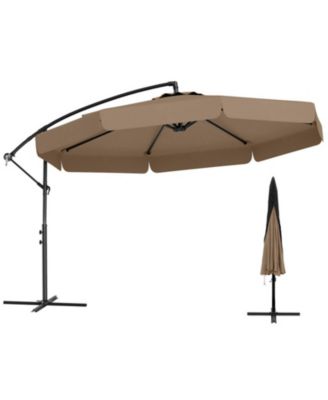 10 ft Offset Patio Umbrella with Zippered Cover Tilt Adjustment and Ruffled Trim