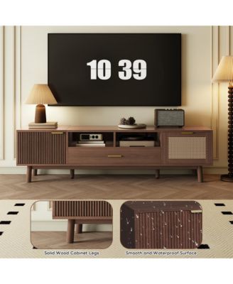 Wood TV Stand for  TVs, Entertainment Center, Media Console with Storage Drawer, Open Shelves and Drop-Down Door Cabinet for Living Room