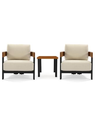3-Piece Patio Conversation Set with 2 Armchairs & Coffee Table, Modern Garden Furniture