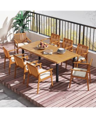Set of 2 Acacia Wood Patio Dining Chairs with Removable Padded Cushions