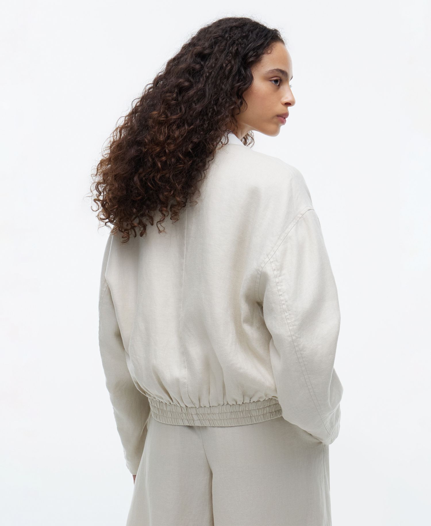 Women's Long-Sleeve Linen Bomber Jacket