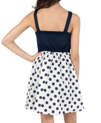 Girls' 7-16 Knit Ponte To Polka Dot Dropwaist Short Dress