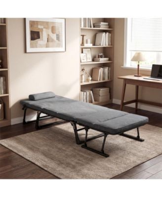 Folding Camping Cot with Mattress 3 in 1 Convertible Single Sofa Chaise Lounge Chair Sleeper