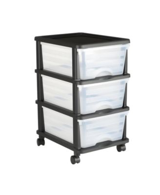 3 Drawer Rolling Storage Cart with Clear Front Panels and Wheels