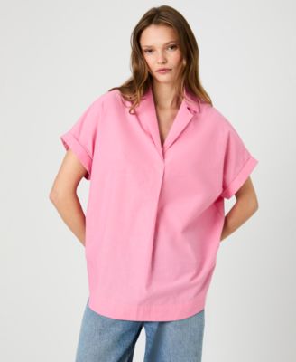 Women's Rhodes Poplin Ticking Striped Popover V-Neck Shirt