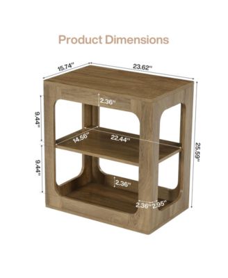 End Table with Storage Shelves, 3-Tier Side Table with Sturdy Base, Farmhouse Wooden Bedside Nightstand