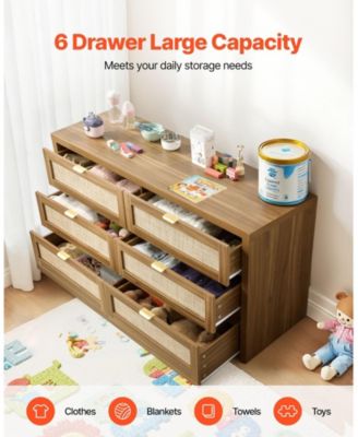 6 Drawer Rattan Dresser, Rattan Chest with Metal Handle