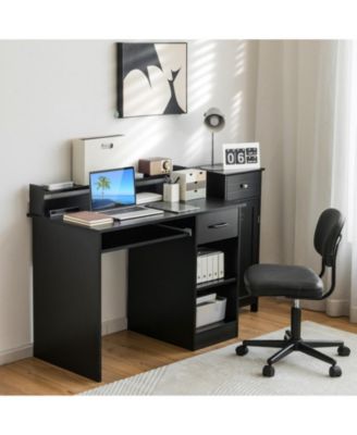 Laptop Table with Pull-Out Keyboard Tray, 5-Position Adjustable Shelf and Deep Drawer