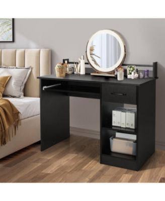 Laptop Table with Pull-Out Keyboard Tray, 5-Position Adjustable Shelf and Deep Drawer