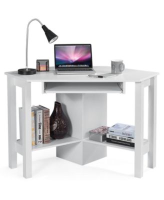 Corner Computer Desk with Keyboard Tray, 3 Storage Cupboards and Display Shelves