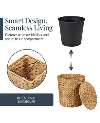 6-Pc Water Hyacinth Bathroom Storage Set, Includes Trays, Trash Bin, Toilet Paper Storage, Tissue Box Cover, Garbage Can