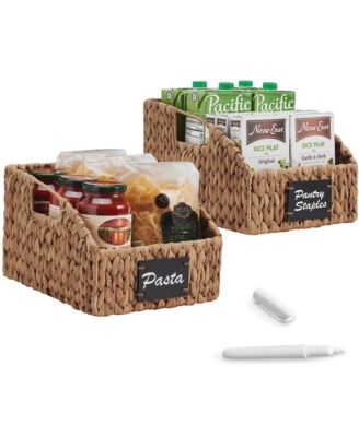 Hyacinth Angled Pantry Storage Baskets Handles, Chalkboard and Marker (Pack of 2)