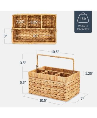 Utensil Caddy Handle - 4 Compartments, Woven Wicker Utensil Silverware Flatware Organizer