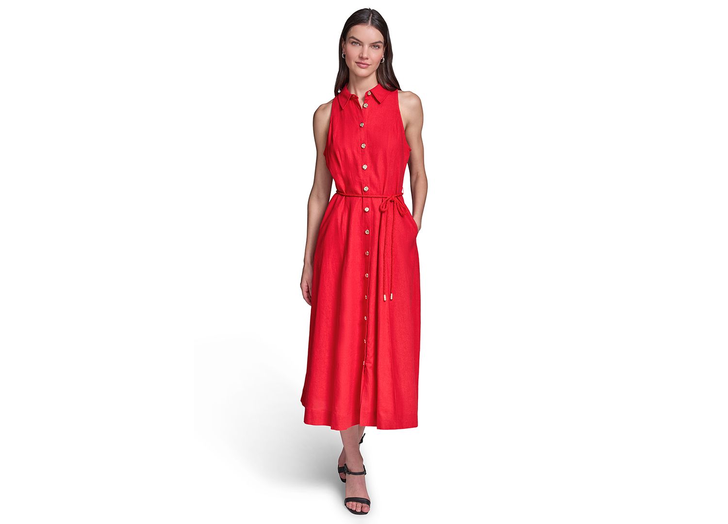 Women's Collared with Rope Belt Shirt-dress