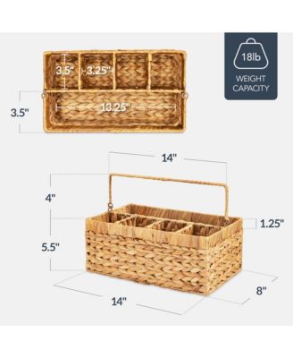 Utensil Caddy Handle - 5 Compartments, Woven Wicker Utensil Silverware Flatware Organizer