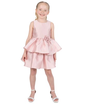 Girls' 2T-6X Mikado 2-Tier Dress with Rosette at Waist