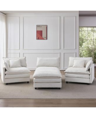 Modular Sectional Sofa - 105" L-Shape Chenille Fabric Couch, Modern Convertible 3-Seater Sofa with Movable Ottoman for Living Room