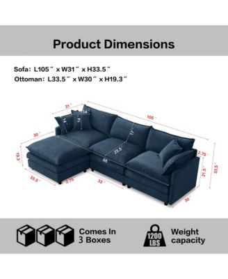 105-inch L Shape Modular Sofa, Chenille Fabric 3-Seater Convertible Sectional Couch with Mobile Ottoman for Living Room