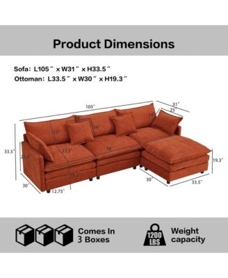 Convertible L-Shaped Sectional Sofa, 105 Inch Soft Chenille Modular Couch, 3 Seater Sofa with Portable Ottoman for Living Room