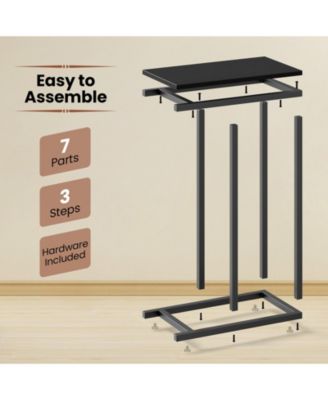C-shaped Side Table with Heavy-duty Metal Frame