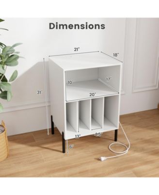 Record Player Stand with Record Storage Shelf and Charging Station