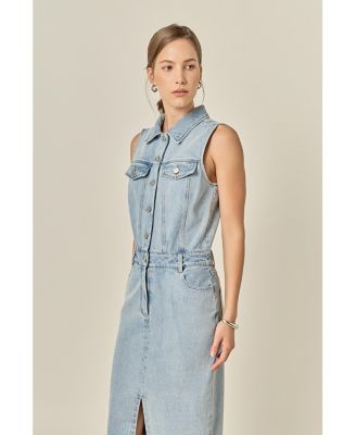 Women's English Factory Sleeveless Maxi Denim Dress