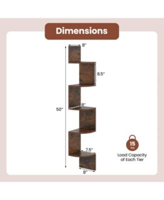 5-Tier Wall Mounted Corner Shelf with Floating Design, 8 x 8 x 50