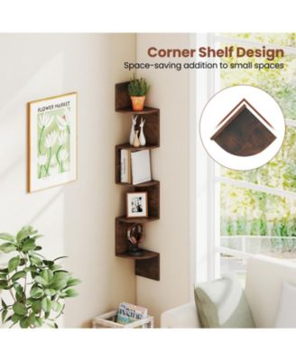 5-Tier Wall Mounted Corner Shelf with Floating Design, 8 x 8 x 50