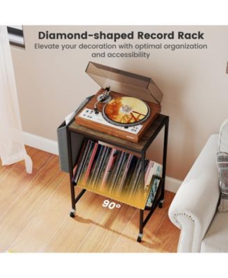 Rolling Record Player Stand with Vinyl Storage and Bag
