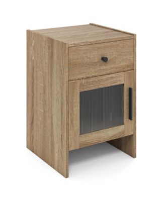 Farmhouse Nightstand with Drawer and Cabinet Storage