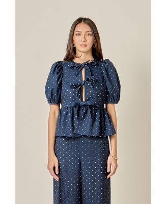 Women's Polka Dot Puff Sleeve Top