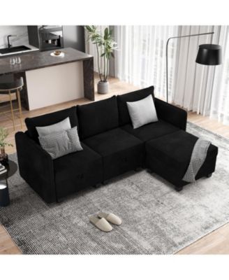 Modular Sectional Sofa with Storage, Sectional Couch with 1 Ottoman, Upholstered Sleeper Couches for Living Room, High Supportive & Soft Sponge