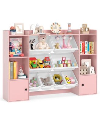 Kids Toy Storage and Bookshelf with 8 Removable Boxes and Open Shelves, 56.5 in Wide