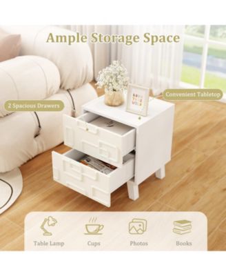 Modern Nightstand Side Table with Drawers and 3D Geometric Patterns