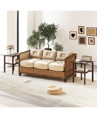 24 Inch 2-Tier Square Glass Coffee Table Center Table with Storage Shelf