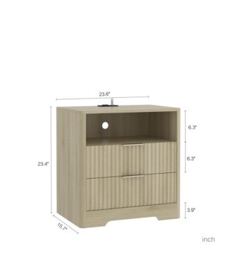 Nightstand with Charging Stations and Night Light, 2-Drawer Bedside Table with Open Storage Shelf for Bedroom, Living Room