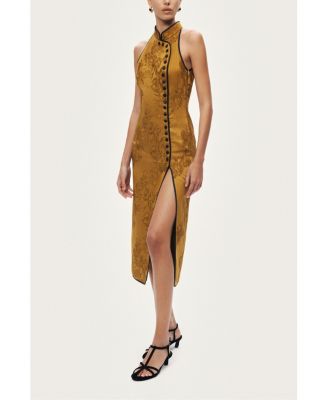 Women's High-Neck Button-Detail Midi Dress