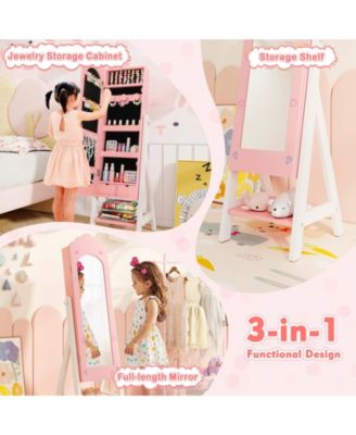 Kids Jewelry Organizer with Full Length Mirror Drawers and Storage Shelves