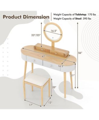 Makeup Vanity Table Set with LED Mirror and 3 Spacious Drawers