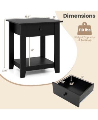 Nightstand with Drawer 3-Tier Modern Bedside Table with Open Shelf and Storage