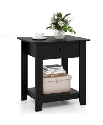 Nightstand with Drawer 3-Tier Modern Bedside Table with Open Shelf and Storage