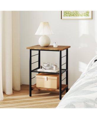 3-Tier End Table Space-Saving Nightstand Industrial Bedside Table for Living Room Bedroom-Rustic