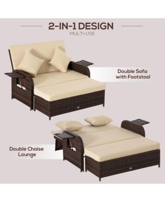 Patio Loveseat Daybed w/ Storage, Footrest and Tables,