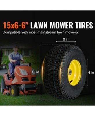 Lawn Mower Tires with Rim, 15x6-6", Tubeless, 2-Pack for Riding Mowers and Tractors