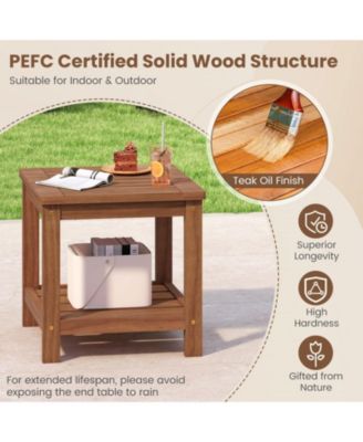 2-Tier Solid Wood Patio Side Table with Storage Shelf