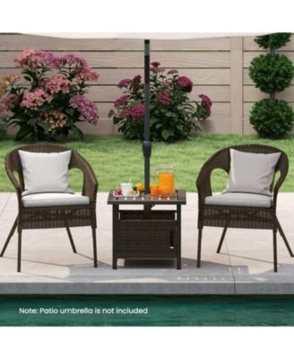 PE Wicker Patio Side Table with 1.93 in Umbrella Hole