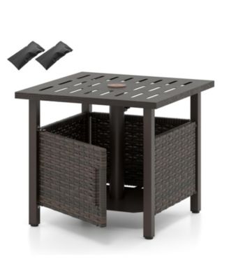 PE Wicker Patio Side Table with 1.93 in Umbrella Hole