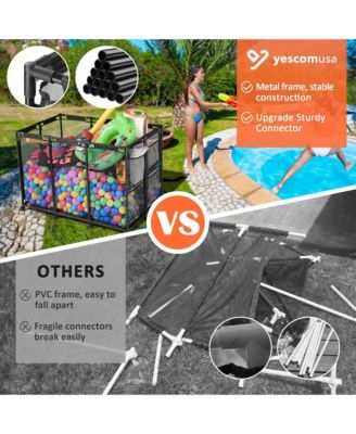 Extra Large 12 Wheels Rolling Mesh Pool Storage Bin Metal Frame with Cover Replacement Net