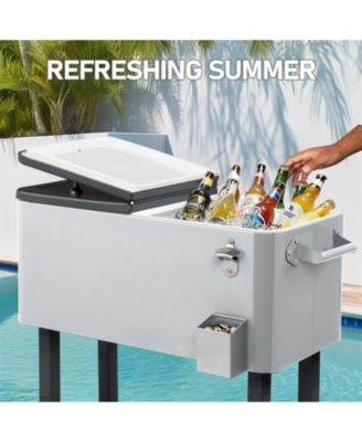 80 QT Rolling Cooler Portable on Wheel Beverage Cart Patio Bar Party Pool