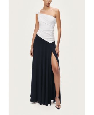 Women's One-Shoulder Contrast Maxi Dress
